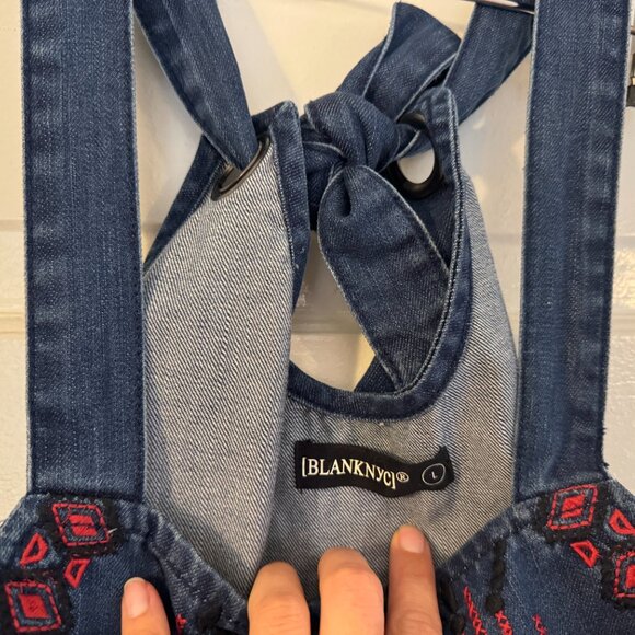 Blank NYC Embroidered Denim Boho Cropped Tank / Halter Top - Large - Picture 5 of 9